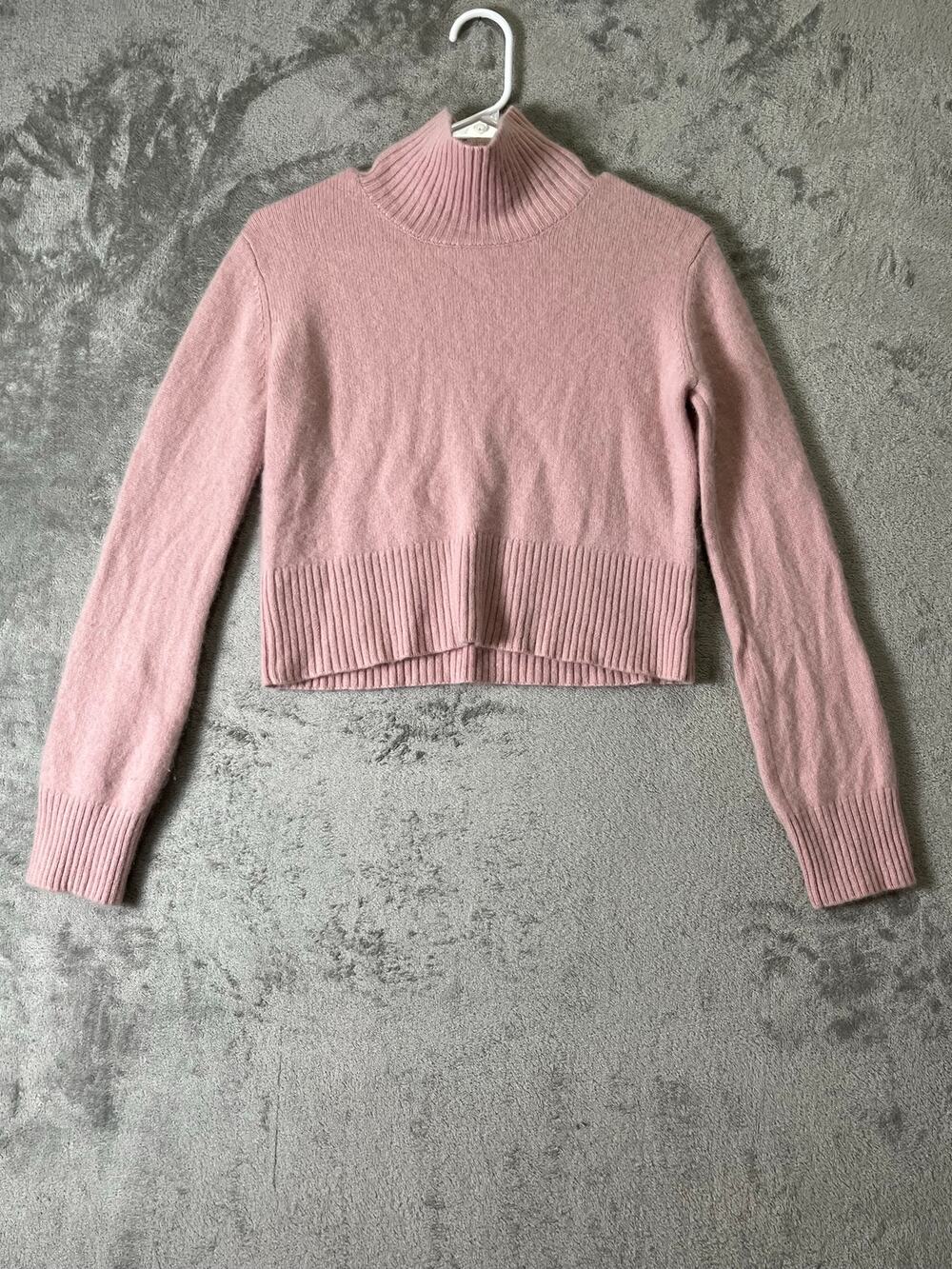 Silk Maison 100% Cashmere Pink Cropped Mock Neck Sweater Women's XS Quiet Luxury